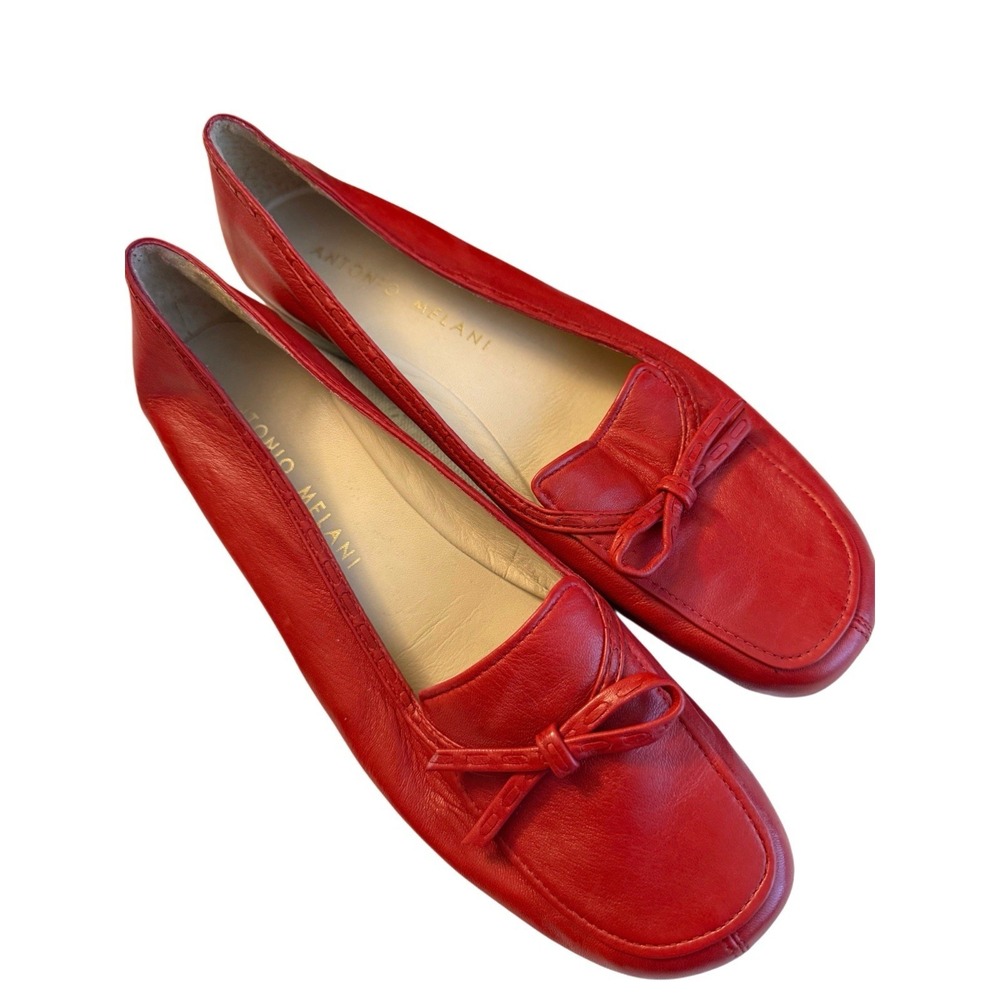 Antonio Melani Cherry Red Leather Ballet Flats Soft Square Toe Brazil Womens 10